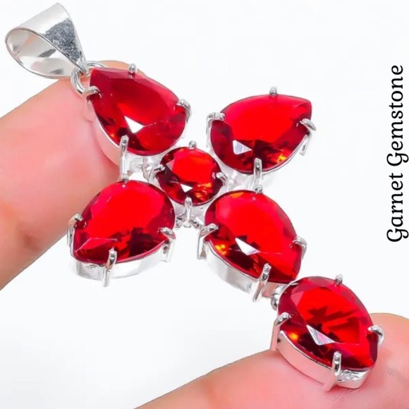 🆕 Faceted Garnet Gemstone Handmade Cross Pendant - Picture 2 of 4